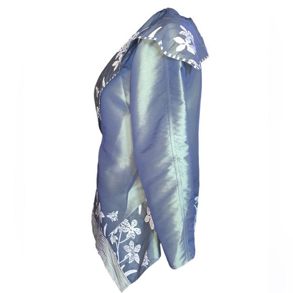 K Riley Custom Metallic Green-Grey/White Wearable Art Jacket Fits Sz S/M - Picture 2 of 11